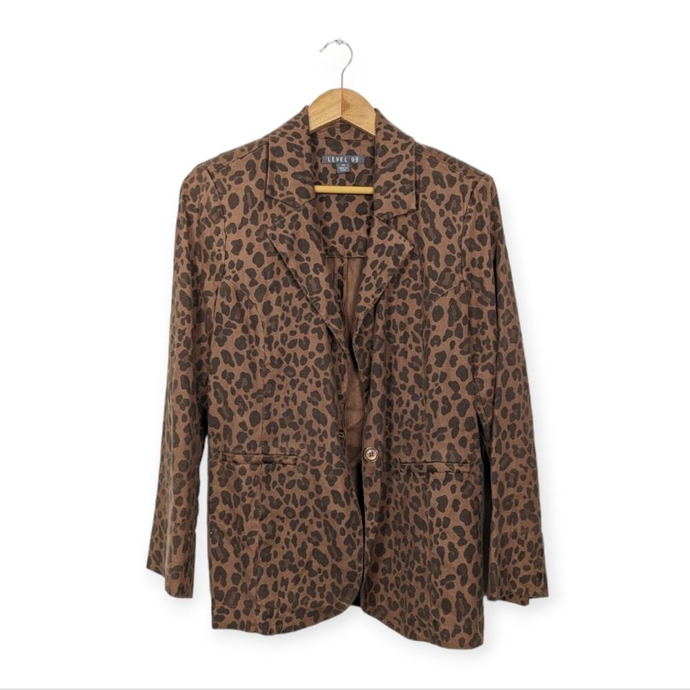 Level 99 Spiced Leopard Linen Blend Blazer Jacket Size M